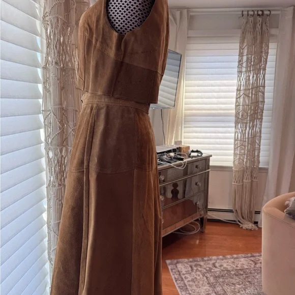 VINTAGE 70's western boho suede vest and midi skirt set - Picture 10 of 11